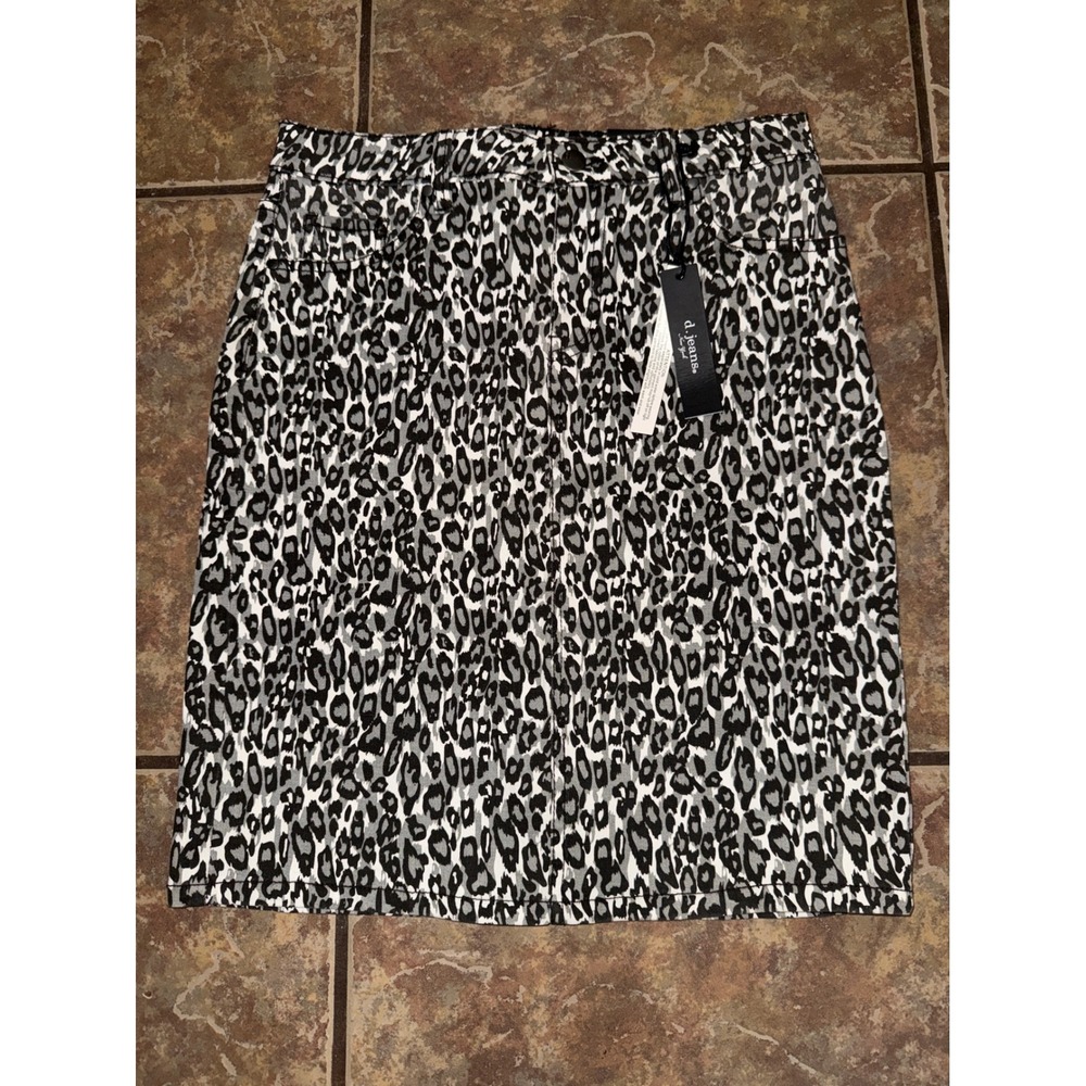 d.jeans Leopard Print Skirt Grey Black Animal Pattern Modern Fit Denim Size 6